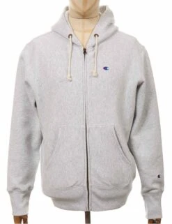 Champion Reverse Weave Hooded Logo Zip Jacket - LOXGM Light Grey