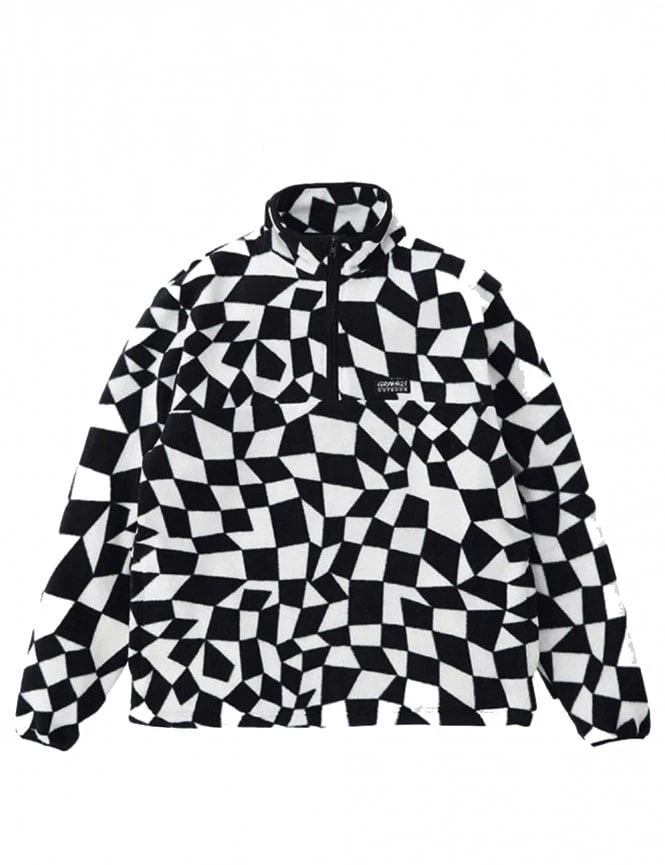 Mock Neck Fleece - Black Check Mock Neck Fleece - Black Check -FatBuddhaStore Clothing mock neck fleece black check p33663 114265 medium